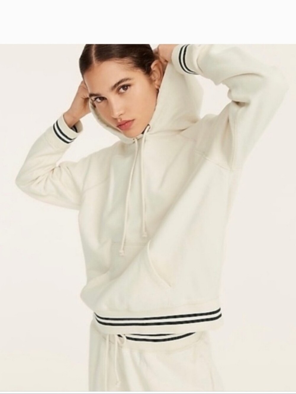 Blue J.Crew University Terry Hoodie Kangaroo Pocket Navy White Stripe SZ S